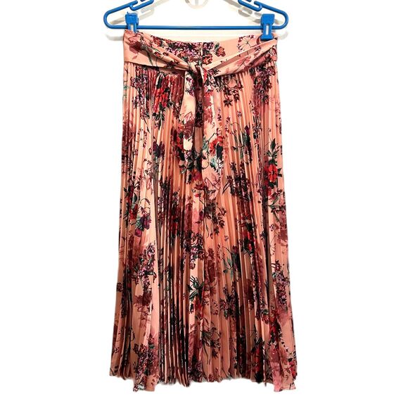 BCBG Max Azria Pink Floral Pleasted Maxi Skirt   Women's Size Small - Picture 6 of 9